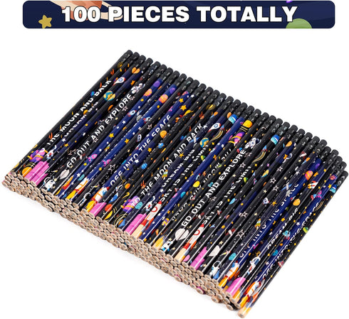 Kolewo4ever 100 Pieces Space Theme Pencils - Fun Astronaut Pencils with Matching Eraser for Classrooms, Student Reward, Space Party Favors by Kolewo4ever