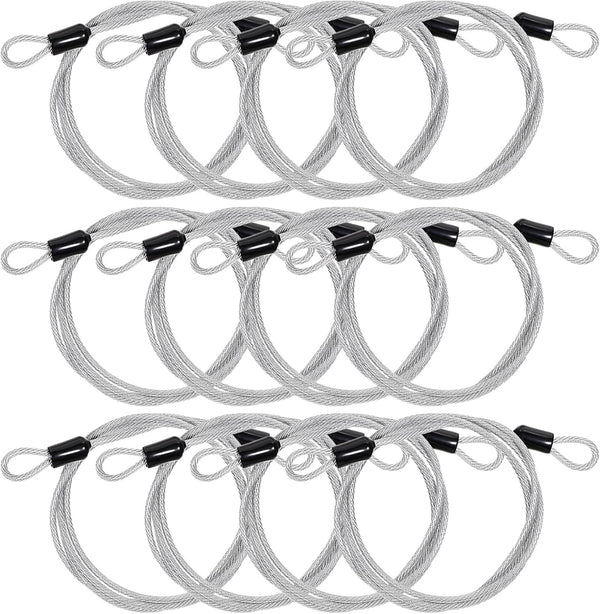 HekouJiub 12 Pack 4FT/48Inch Security Cable Lock, 3mm Steel Cable with Loops, Braided