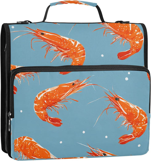 Fisyme 3 Sea Shrimp Blue Zipper Binder Ring with Zipper and Shoulder Strap Large Capacity Multi-Pocket Binder Organizer