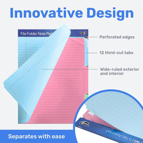 Find It File Folder Notepad, Pack of 12-9.5 x 12.5 Inch Notebook Organizer Folders for Filing and Document Organization