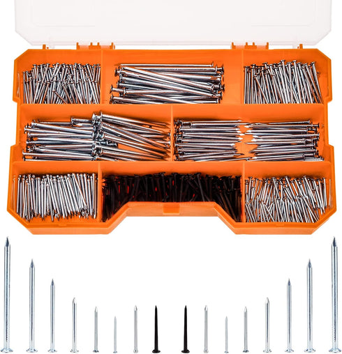 1080pcs Nail Assortment Kit, Small Nails for Hanging Pictures, Finishing Nails, Wall Nails for Hanging, Picture Nails