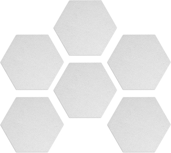 Navaris Hexagon Felt Board Tiles - Set of 6 Memo Bulletin Boards with Push Pins, 5.9 x 7 inches (15 x 17.7 cm) - White