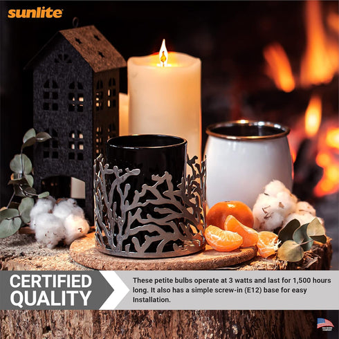 Bulb E12, 3 12 Pack Sunlite Petite Chandelier Flicker Flame Light Candelabra Base, Orange, for Holiday and Decorative
