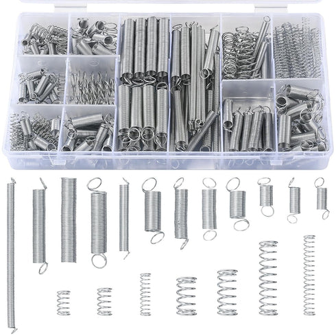 210 Pcs Spring Assortment Kit, Compression and Extension Springs, Zinc Plated Steel Wire Springs Repair Set