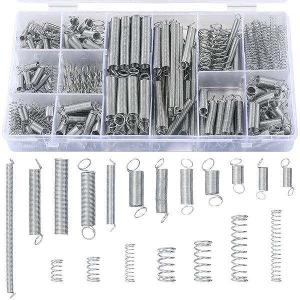 210 Pcs Spring Assortment Kit, Compression and Extension Springs, Zinc Plated Steel Wire Springs Repair Set