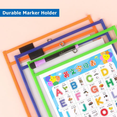 8 Pack 10 14 Inch 8 Tamaki Dry Erase Pockets Sleeves with Rings, x Ticket Holders Clear Plastic Sheet Protectors