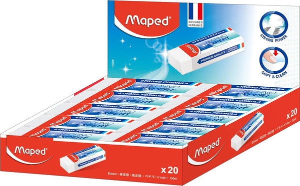 Maped Helix USA Technic Expert Vinyl Eraser, Pack of 20 for Effortless Erasing and Superior Performance