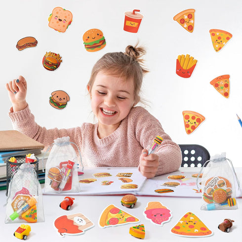 CY2SIDE 12 Pack Set 4-in-1 Fast Food Stationery Gift - Back to School Gift Include Ballpoint Pen Sticky Note Sticker