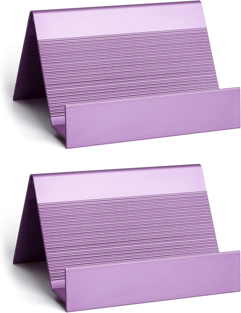 Business Card Holder Aluminum Display Stand - High-end Desktop Organizer, Light Purple, 1 Pack