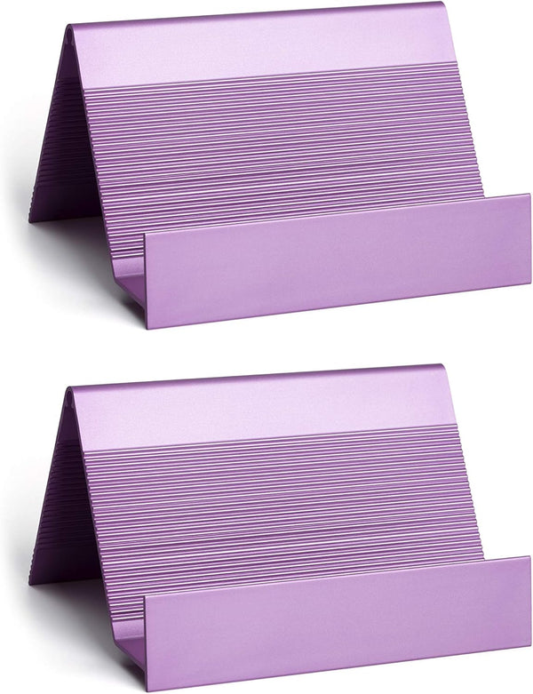Business Card Holder Aluminum Display Stand - High-end Desktop Organizer, Light Purple, 1 Pack