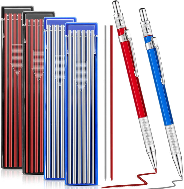 2 Pcs Welders Pencil with 48 PCS Round Refills, Mechanical Pencils for Metal Welding Marker