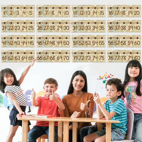 Outus 29 Pieces Travel Map Number Line -20 to 120, Travel Classroom Decor and Themed Math Posters for Homeschool