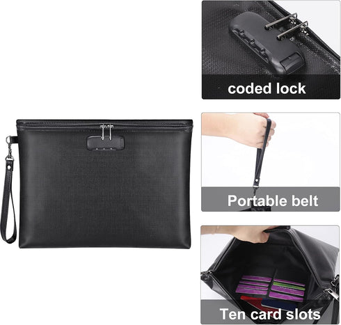 ZOOPIP Fireproof Document Bag with Lock, 14.3"x10.2" Waterproof Money Bag with Zipper Closure for A4 Documents