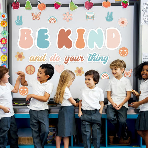 Hippie Be Kind And Do Your Thing Cutouts, Classroom Bulletin Board Groovy Positive Sayings for School Home Decor