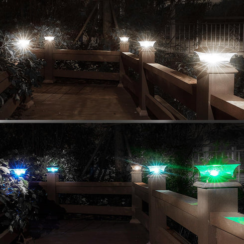 9 White/7 Modes/7 4x4 5x5 2pk HUYIENO Solar Post Cap Lights Outdoor LED Lighting Deck Fence Cap Light Light Modes