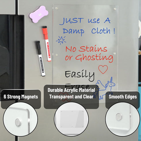 Mr. Pen Acrylic Magnetic Dry Erase Board for Fridge, 15"x11", Includes 3 Dry Eraser Markers