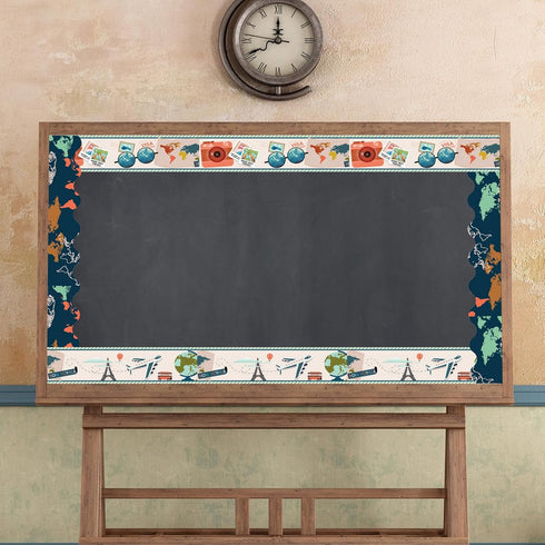 Whaline 70.8ft Travel The Map Bulletin Board Borders, Self-Adhesive World Map Trim for Classroom Decor