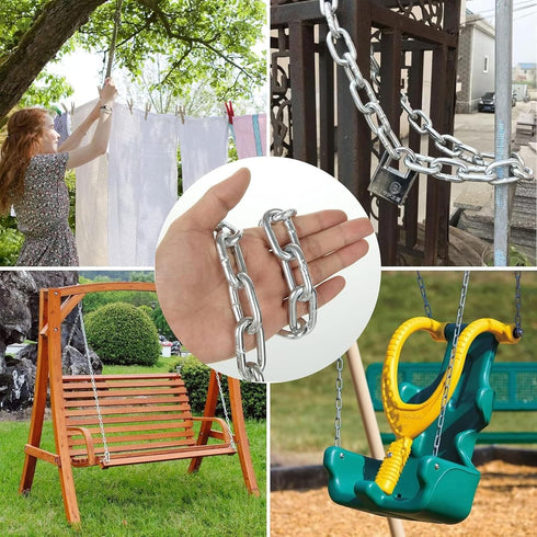 1/4" x 19.69 Ft Metal Chain, Galvanized Iron Heavy Duty Chain Links for Camping, Pet Dog Chain, Hanging