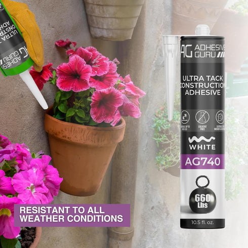Adhesive Guru AG740 Ultra Tack Hybrid Construction Adhesive, 10.5 fl oz, Heavy Duty Indoor Outdoor Caulk Sealant
