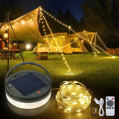 SMY Lighting 4 in 1 Solar Camping String Lights, 42.6Ft Ultra Long