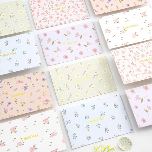 50 Pack 6 Crisky Floral Thank You Cards with Envelopes & Stickers for Birthday, Baby Shower,Bridal Shower, Wedding