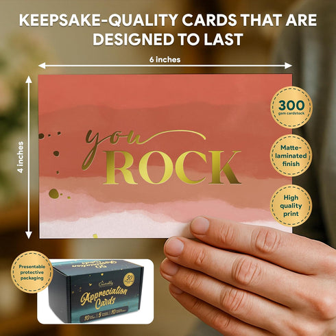 50 Pack 6x4in 10 Decorably Gold Foiled Watercolor Employee Appreciation Cards with Envelopes and Stickers, Designs