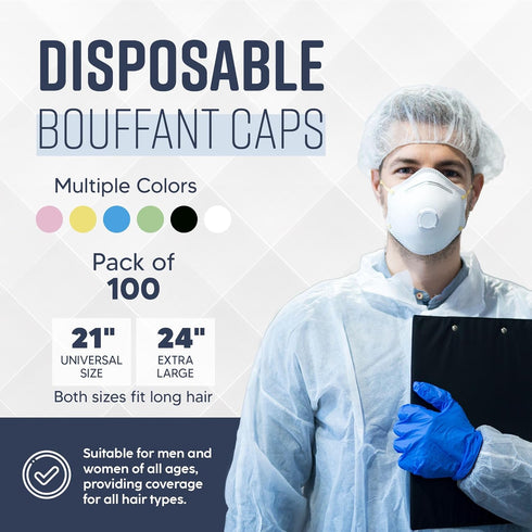 24" |100 Pack, 24" MEDICAL NATION Hair Net Disposable Bouffant Caps White| Hairnets, Hair Cover, Non-Pleated Unisex |