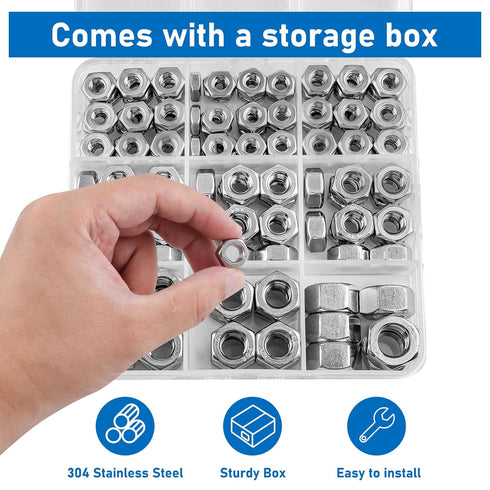 Vmuter 100 Pack 1/4-20 304 (A2-70) Inch Hex Nuts, Stainless Steel Hardware Nuts,Standard Coarse Thread Nuts