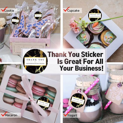 Thank You for Supporting My Small Business – Black Marble Stickers with Gold Foil – 1.5" Round, 400 Waterproof
