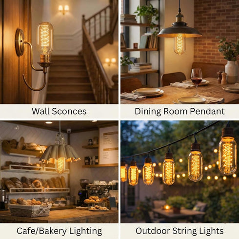 Weyolin T45 Bulb, 40W 2200K Bulb,180 E26 Base,Dimmable Bulb (4-Pack) Amber Glass Edison Incandescent, Ultra Warm White