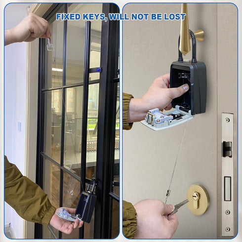Key Lock Box with Retractable Key Tether and Removable Shackle