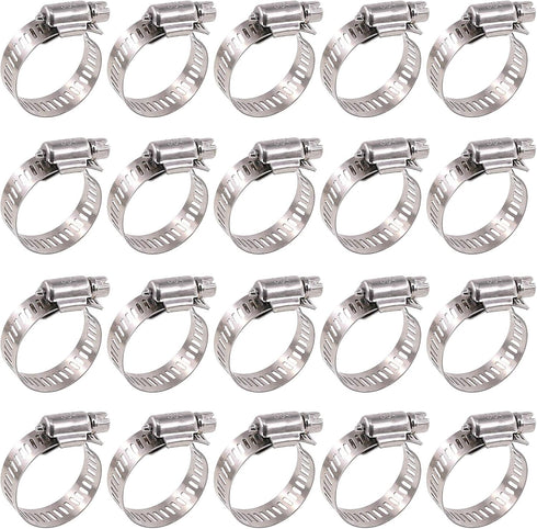 Glarks 20Pcs Adjustable Worm Gear Hose Clamps Assortment Kit, 304 Stainless Steel, 18-32MM Range for Plumbing