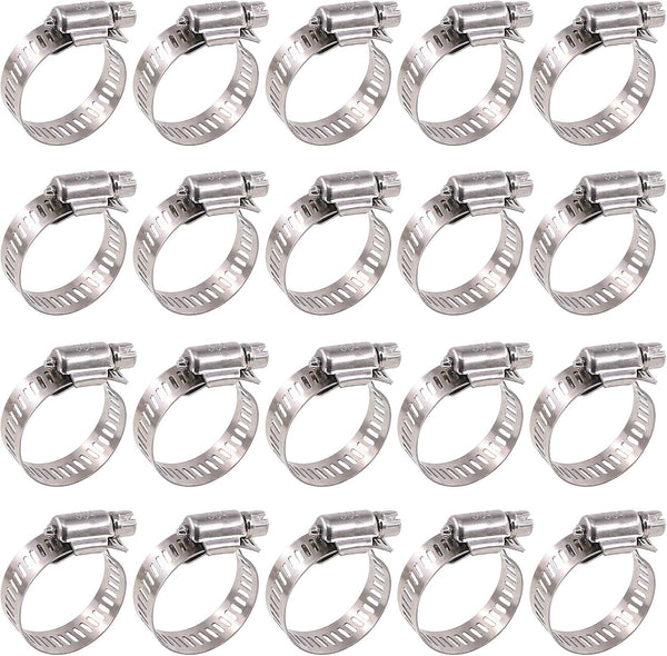 Glarks 20Pcs Adjustable Worm Gear Hose Clamps Assortment Kit, 304 Stainless Steel, 18-32MM Range for Plumbing