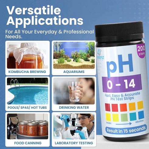 0-14 200 pH Test Strips | Universal Strips for Fast, Accurate pH Testing | Litmus Paper for Water, Pools, Kombucha