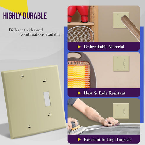ENERLITES 2-Gang Combination Wall Plate, Blank Device/Toggle Switch, Standard Size, Ivory, Polycarbonate Thermoplastic