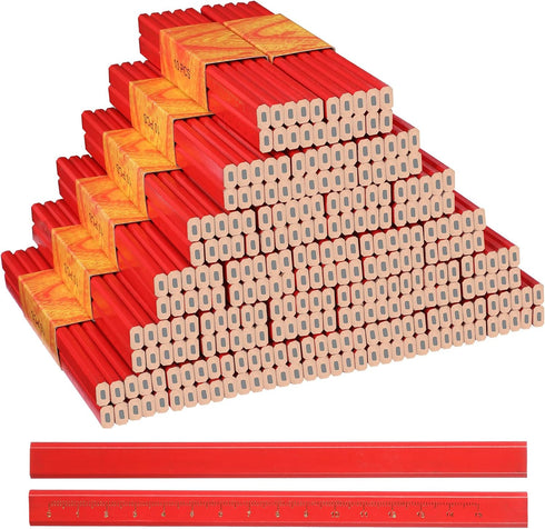 Lincia 300 Pcs Carpenter Pencils - 7 Inch Octagonal Flat Marking Pencils for Woodworking, Red