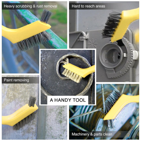 Set 3Pcs 7 Inches Lavaxon Wire Brush - Nylon/Brass/Stainless Steel Bristles with Curved Handle Grip for Rust, Dirt