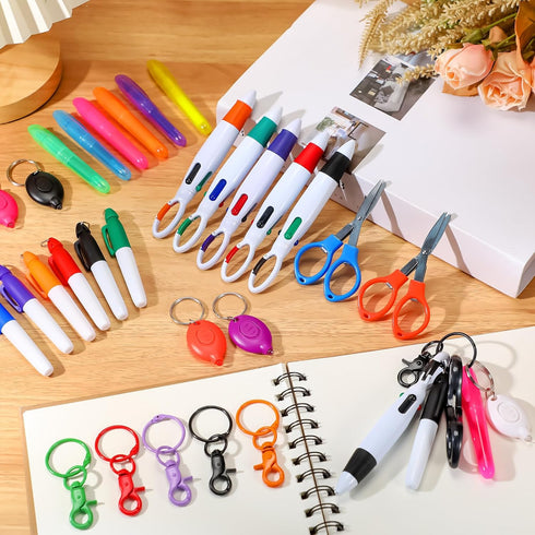 Glenmal 72 Pcs Badge Reel Pen Mini Highlighter Set, Mini Scissors, Neon Nurse Pen, LED Keychain Clip