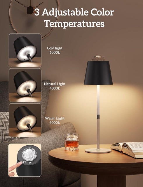 Joyzy Table Lamp with Projector Lighting, Wireless Wine Bottle Lamps Rechargeable Wine Bottle Lights Water Wave Ripple