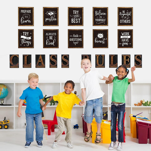 Clabby 20 Pcs Classroom Bulletin Board Posters Class Rules Motivational Quote Wall Poster Set Rustic Decoration