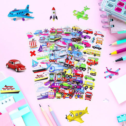 Set 3D 4 SHANGRLA Transportation Puffy Stickers Play for Kids ToddlersReusable Vehicle Sticker with Car, Truck