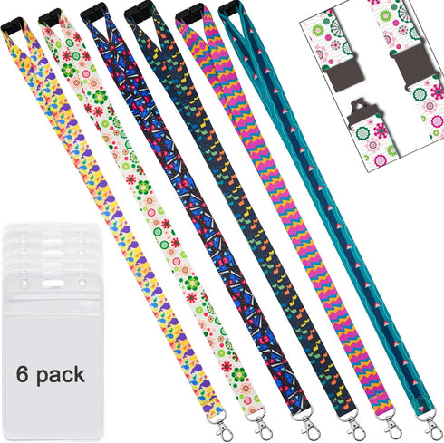 YOUOWO 6 Pack Lanyards with ID Badge Holder, Vertical for Cruise Keys, Breakaway Safety Quick Release