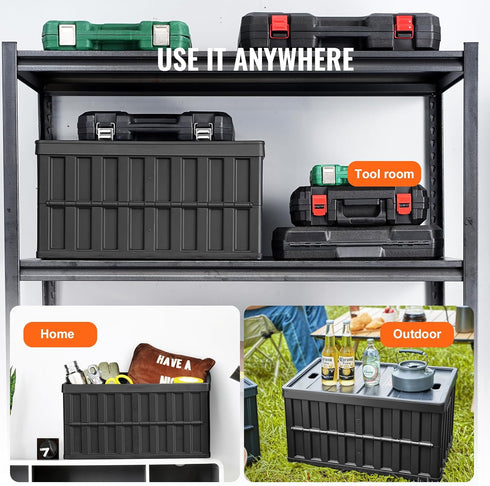 65L 3 Packs, VEVOR Collapsible Storage Bins with Lids Stackable Utility Crates with Handles, Large Folding Containers