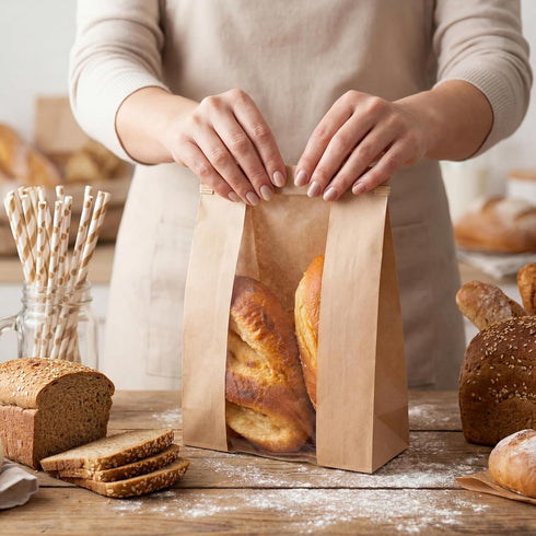 20 Pack 13.7x8.3x3.5 Inches Packaging (20) Bread Bags for Homemade Bread, Sourdough Bread Bags with Clear Window & Tin