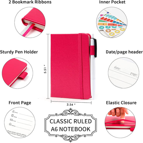 Feela 15 Pack Mini Cute Pocket Notebooks Bulk, Hardcover College Ruled Journals with Pen Holder for Women Girls, 3.5”x