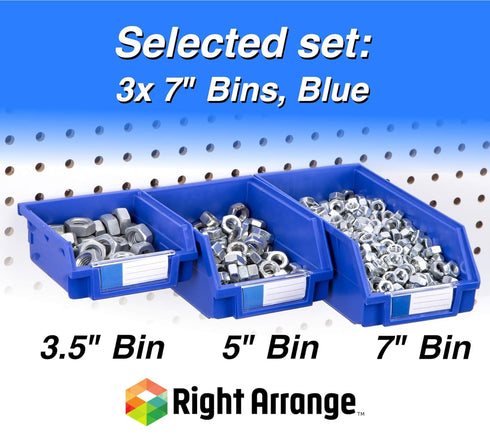 Pegboard Bins 3 Pack Extra Large Blue for Organizing Hardware, Accessories, Craft Room, Tool Shed