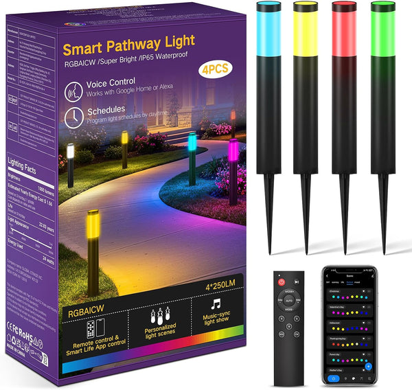 OUTON Pathway Lights Outdoor, Smart Low Voltage Landscape Lighting with RGB and
