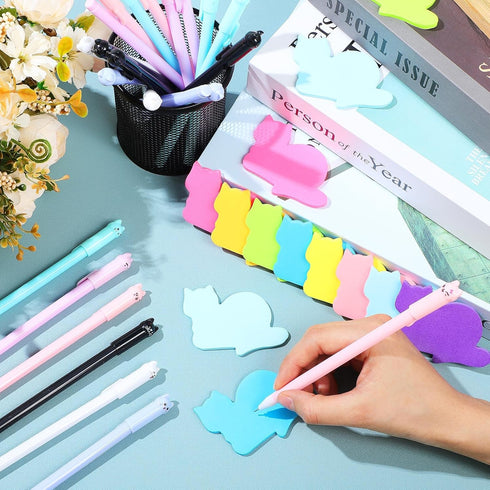 Cat Stationery Set / 720 Sheets Cat Sticky Notes with 24 Pcs Cat Pens / Cute Cat Office Supplies for School and Gifts