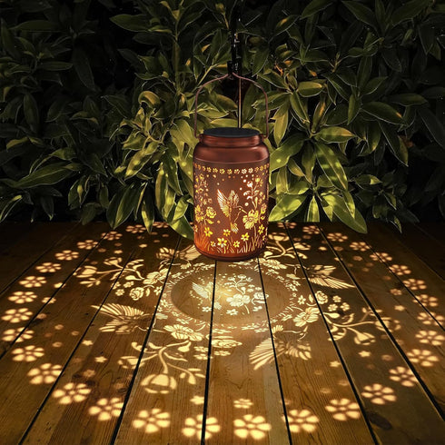 Hummingbird Solar Lanterns Outdoor Waterproof Garden Decor Gifts for Women Mom Grandma Hanging Solar Lights Metal Solar