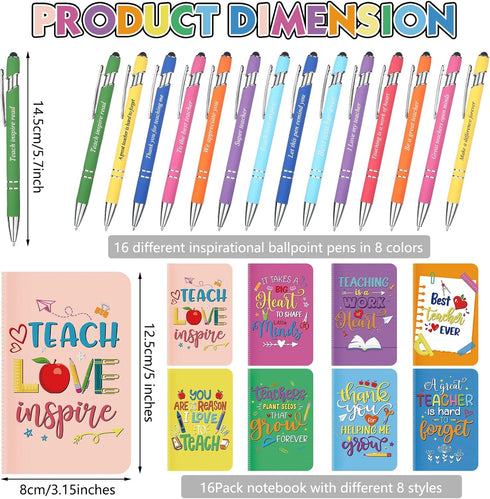 Funrous 32 Pcs Motivational Quote Pens, Inspirational Notepads Mini Journal with Ballpoint Pen Gift Set